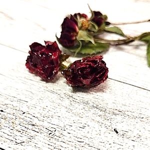 Real Red Rose Stud Earrings